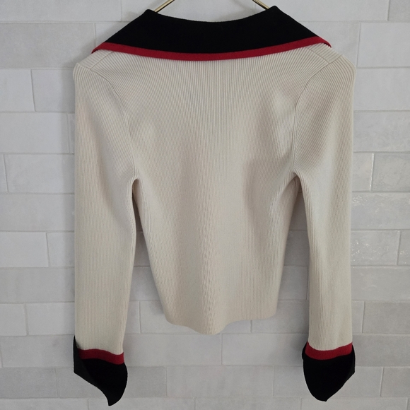 Alice + Olivia Pia Ribbed Polo Shirt Wool-Blend Colorblock Collar Sweater Knit S - Picture 9 of 9